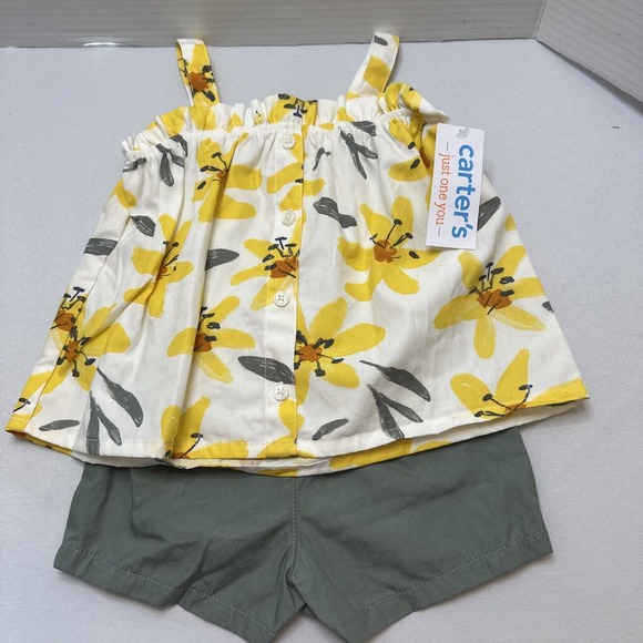 Carter's Baby Girls Floral Ruffle Dress‎ Top & Short Set Size 12M NWT - Picture 1 of 5